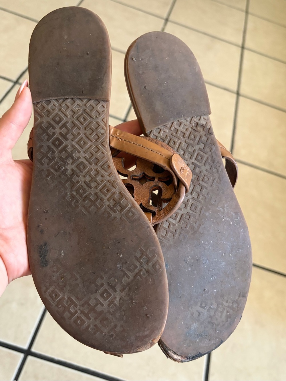 Tory Burch Tan Leather Miller Logo Sandals - Picture 2 of 3